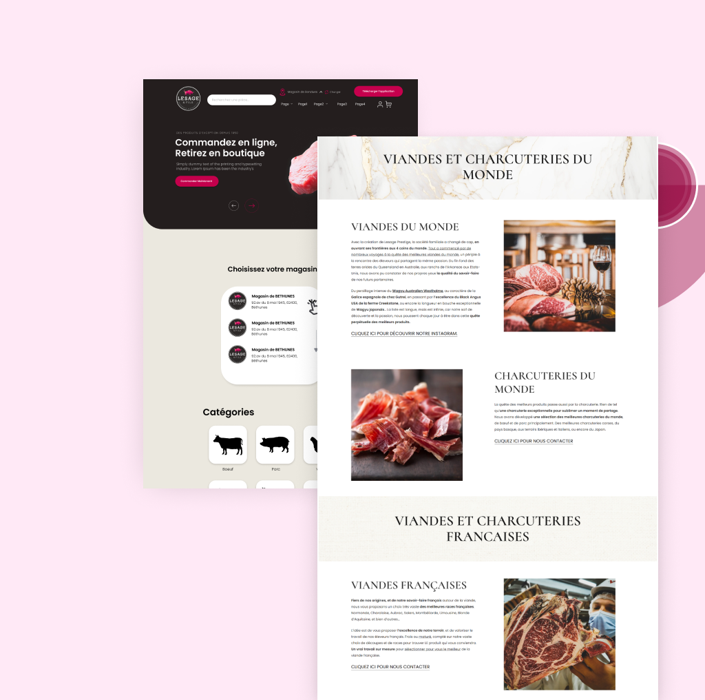 Boucherie premium — présentation site web et page de commande B2B restaurateurs