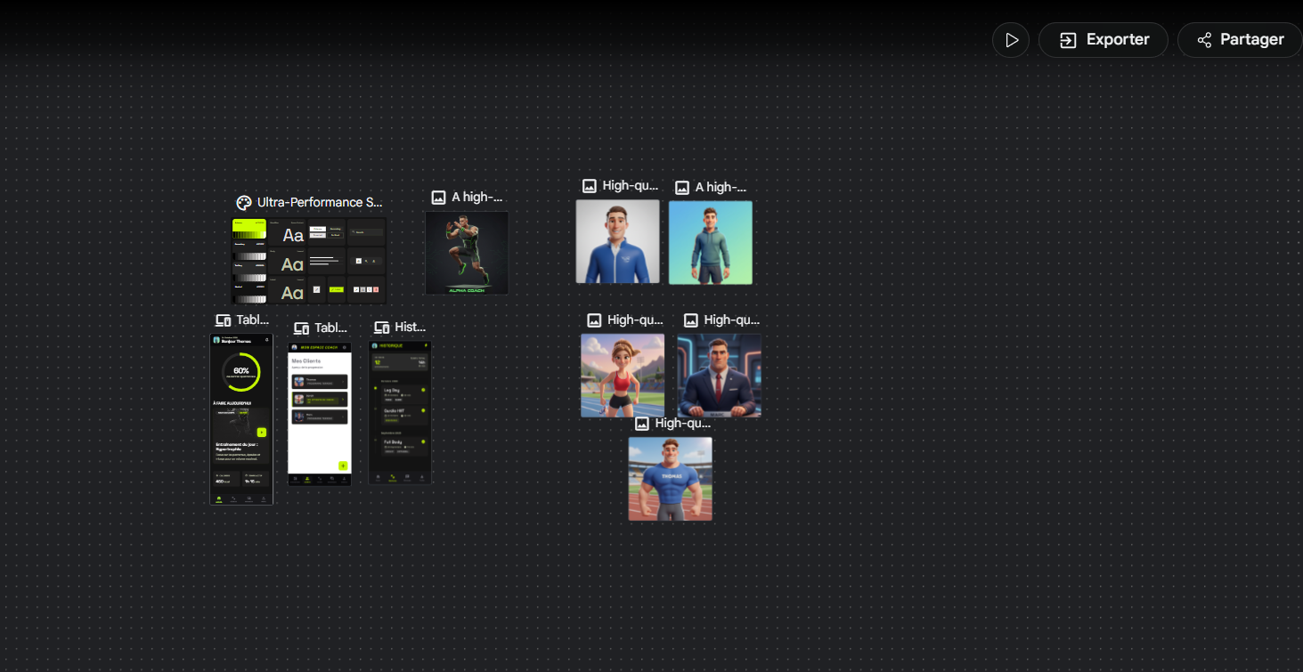 Espace de travail Figma — prototypage interface Julien Coaching