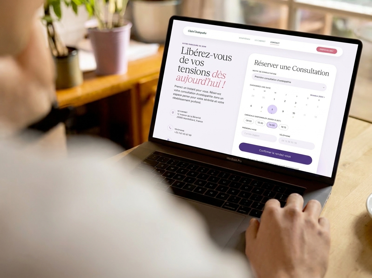 Module Calendly intégré au site ostéopathe — réservation en ligne 24h/24 synchronisée