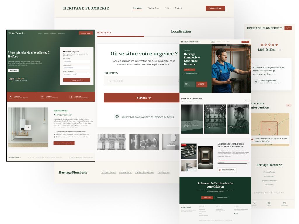 Site vitrine plombier Marc — vue multi-device responsive, desktop tablette et mobile