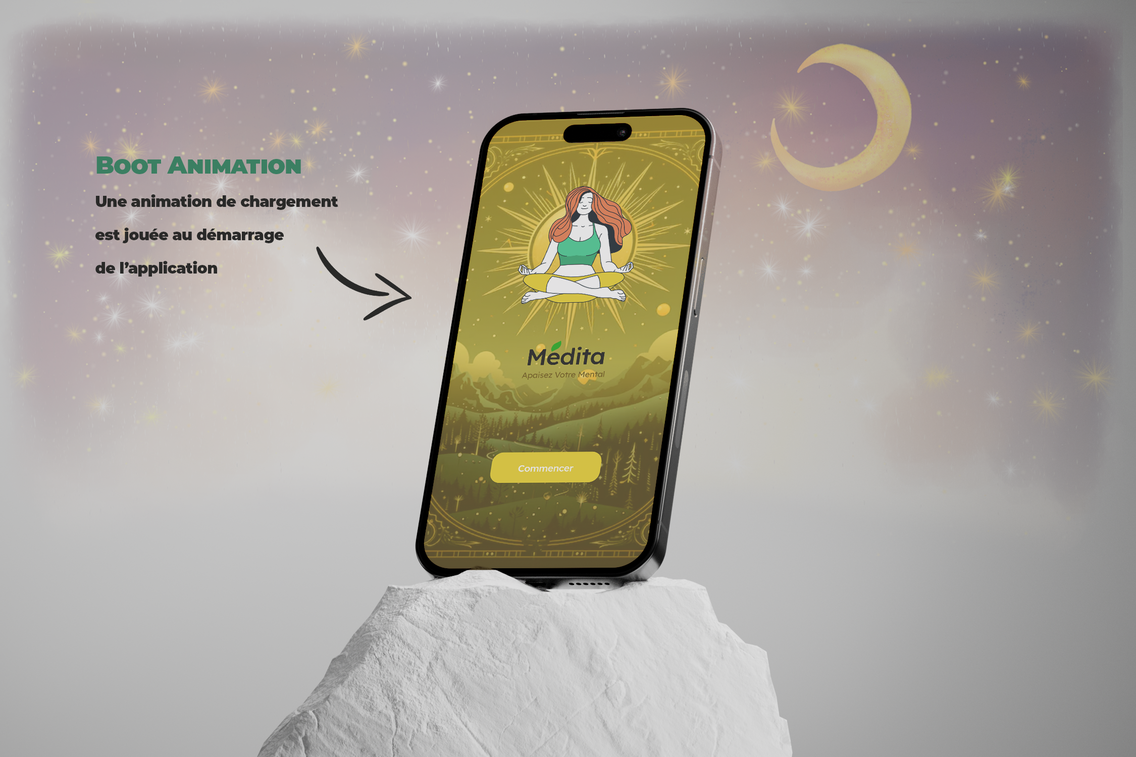 App Médita — prototype UI/UX application bien-être, Franche-Comté
